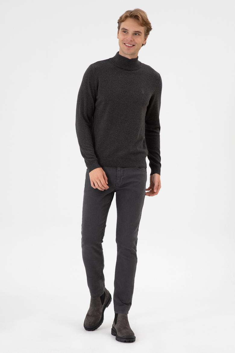 Erkek Slim Fit Boğazlı Antrasit Melanj Basic Kazak - 50313712097