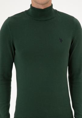 Erkek Slim Fit Boğazlı Koyu Yeşil Basic Kazak - 50313712026