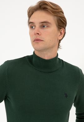 Erkek Slim Fit Boğazlı Koyu Yeşil Basic Kazak - 50313712026