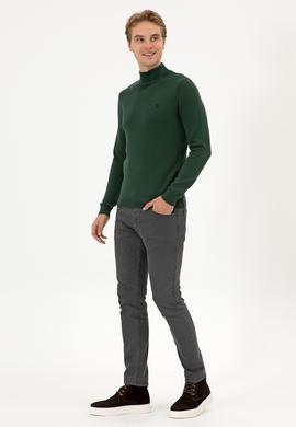 Erkek Slim Fit Boğazlı Koyu Yeşil Basic Kazak - 50313712026