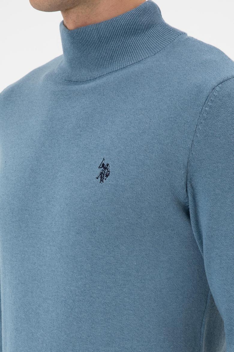 Erkek Slim Fit Boğazlı Mavi Basic Kazak - 50313712016