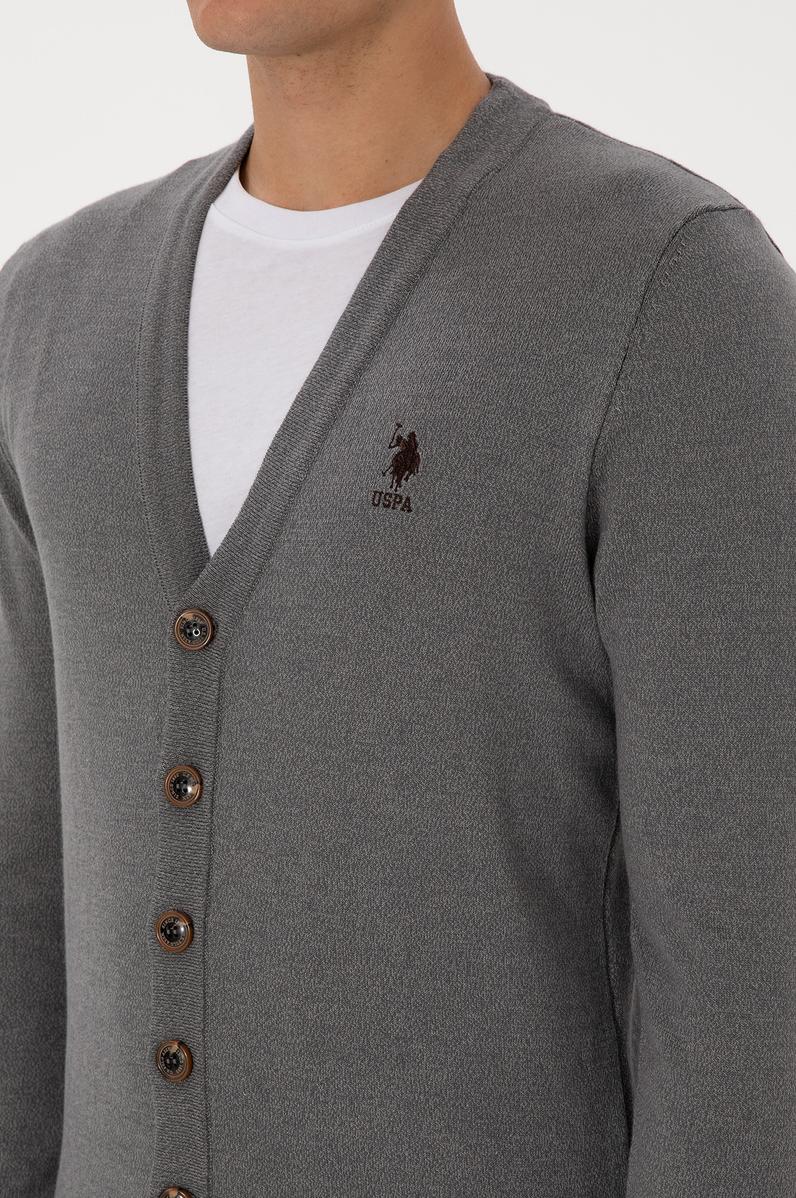 Erkek Gri Melanj Basic Triko Hırka