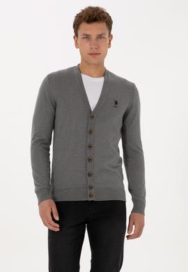 Erkek Gri Melanj Basic Triko Hırka - 50313702010