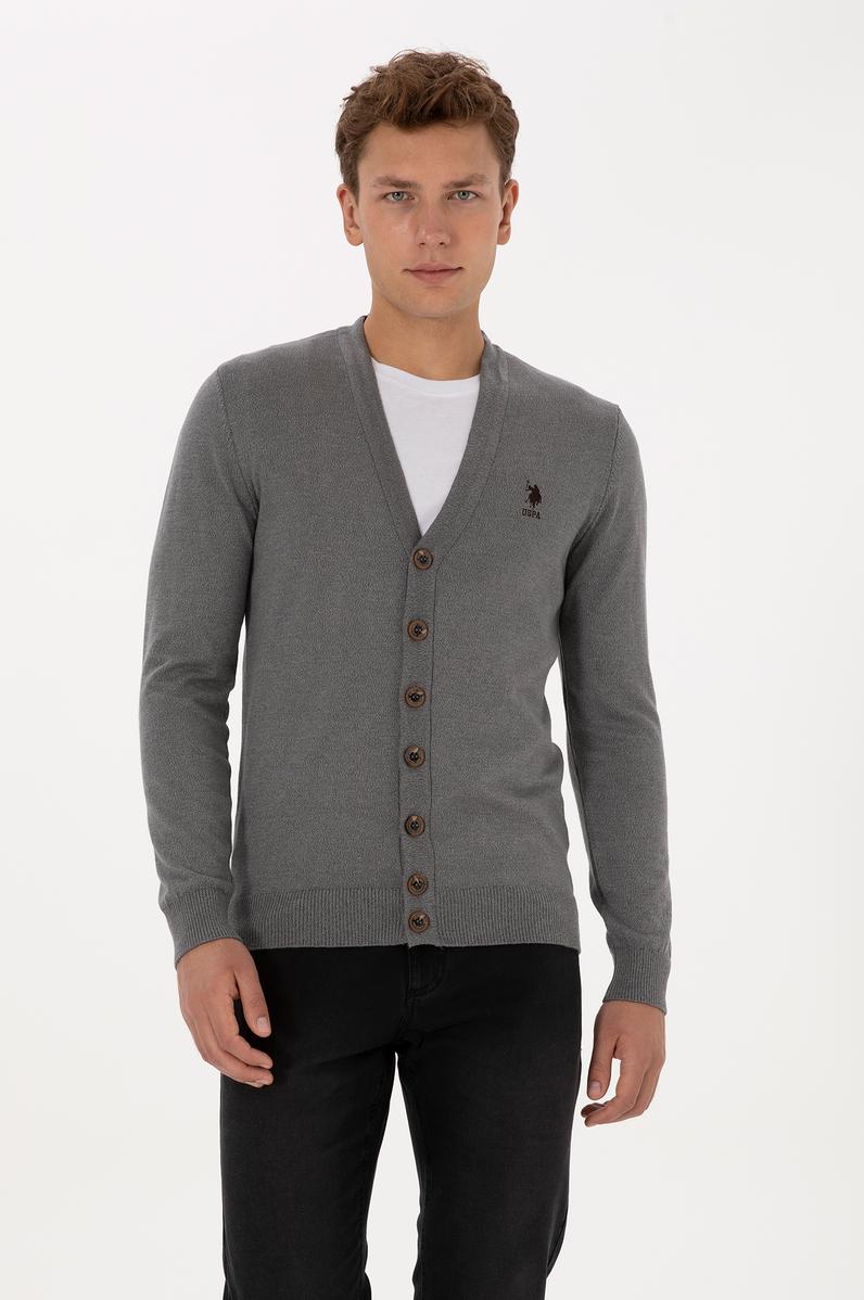 Erkek Gri Melanj Basic Triko Hırka