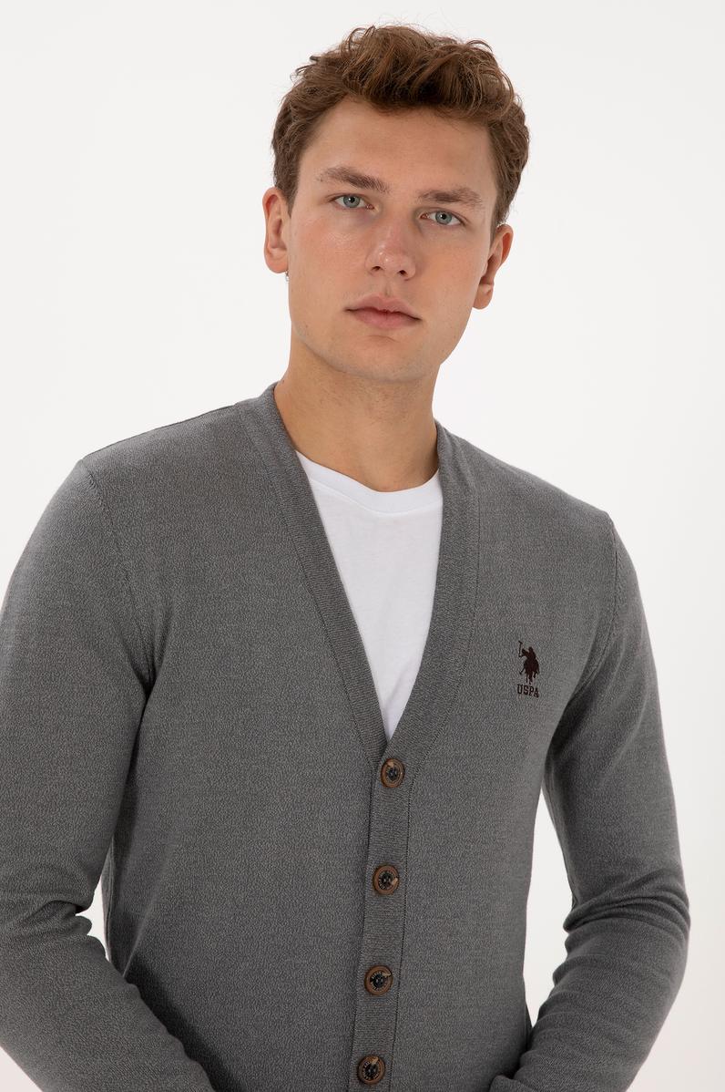 Erkek Gri Melanj Basic Triko Hırka