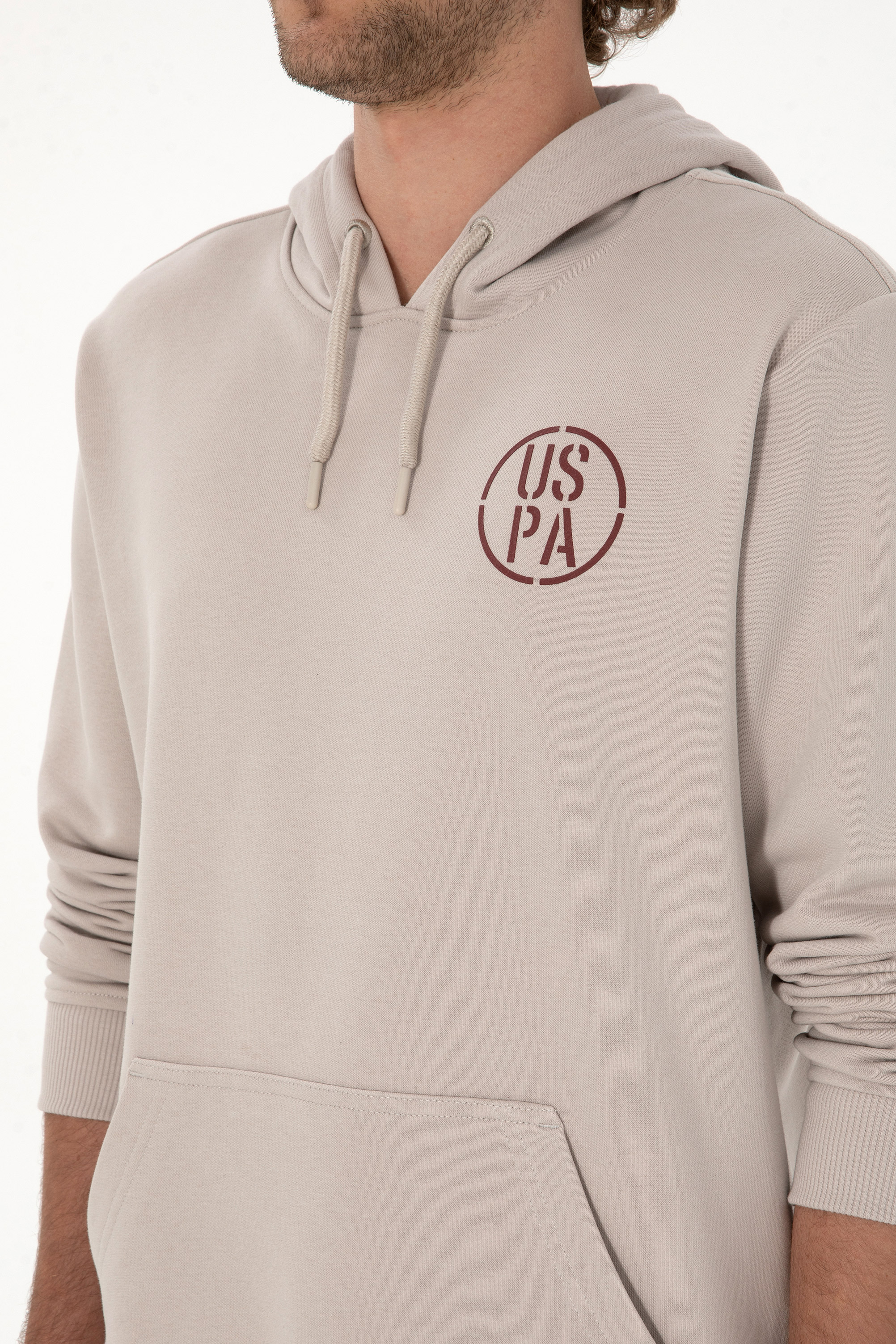 Erkek Regular Fit Kapüşonlu Taş Sweatshirt - Image 7