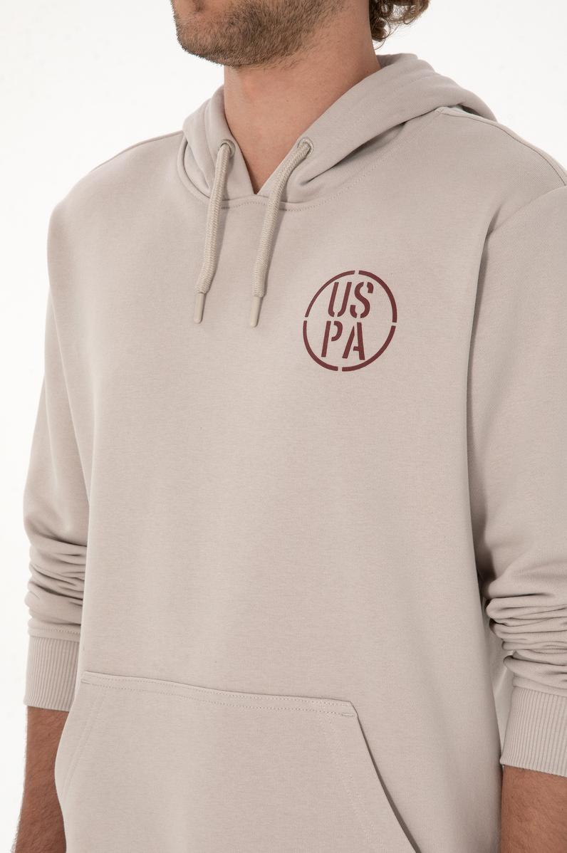 Erkek Regular Fit Kapüşonlu Taş Sweatshirt