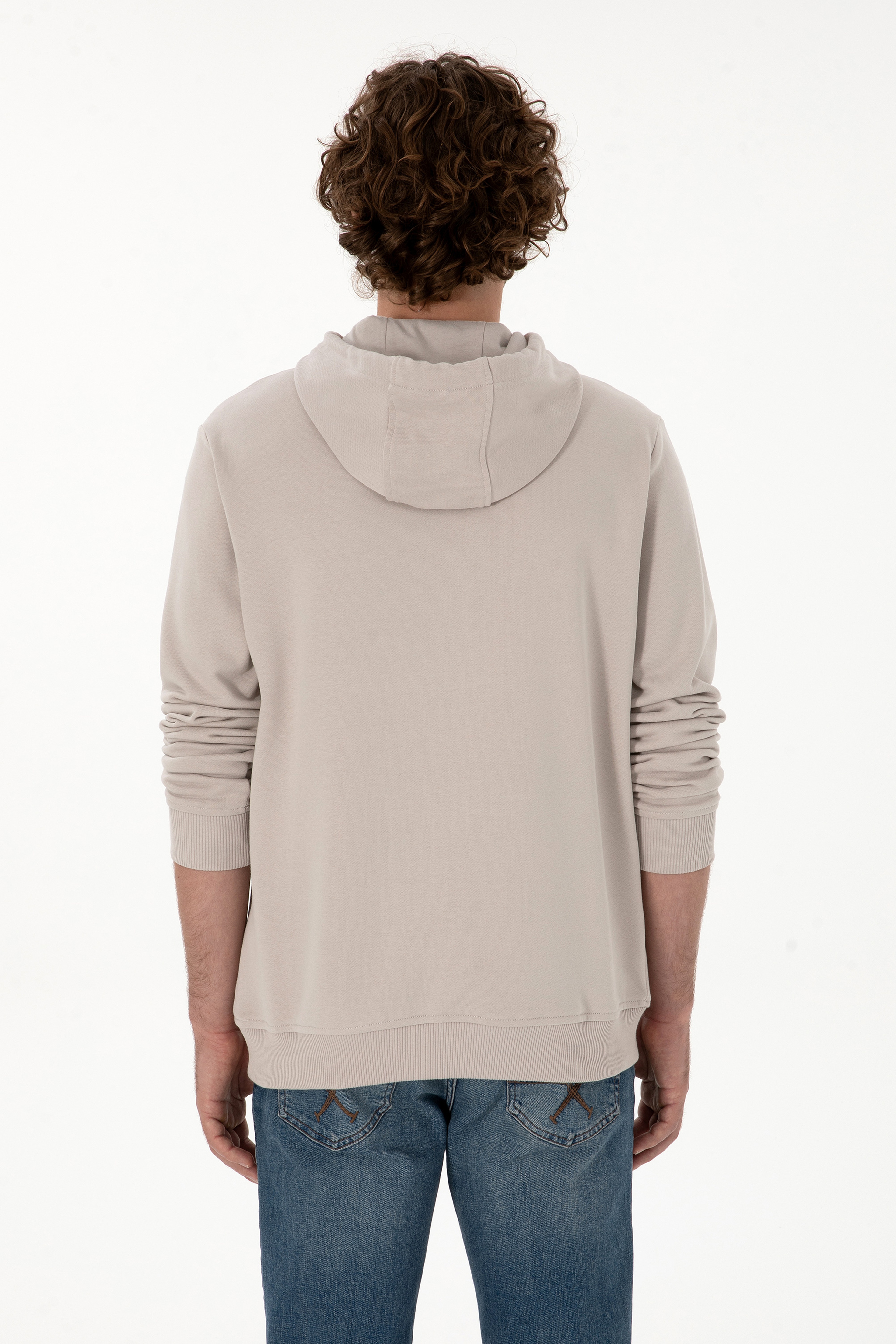 Erkek Regular Fit Kapüşonlu Taş Sweatshirt