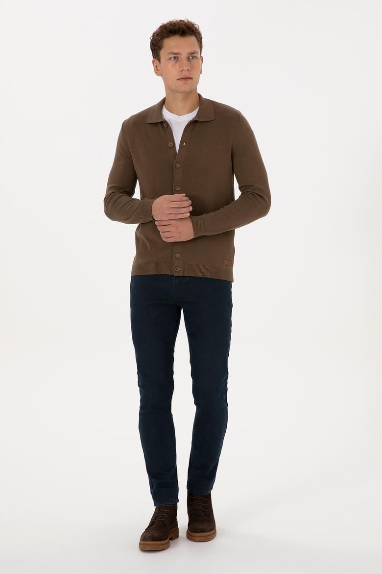 Erkek Açık Haki Basic Triko Hırka - 50313690083