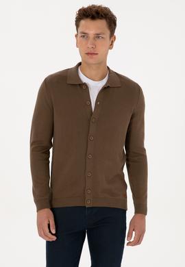 Erkek Açık Haki Basic Triko Hırka - 50313690083