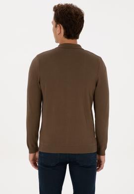 Erkek Açık Haki Basic Triko Hırka - 50313690083