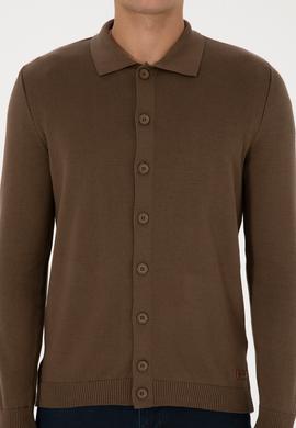 Erkek Açık Haki Basic Triko Hırka - 50313690083