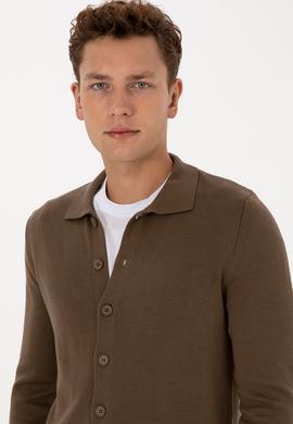 Erkek Açık Haki Basic Triko Hırka - 50313690083