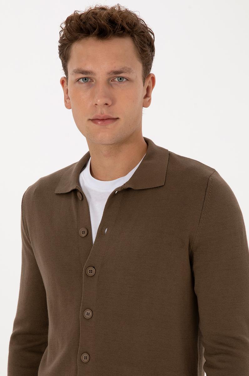 Erkek Açık Haki Basic Triko Hırka