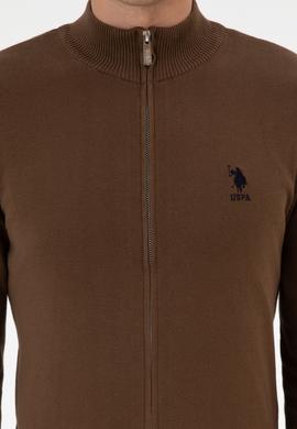 Erkek Slim Fit Kahverengi Triko Hırka - 50313684035