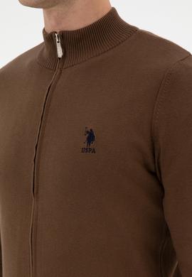 Erkek Slim Fit Kahverengi Triko Hırka - 50313684035