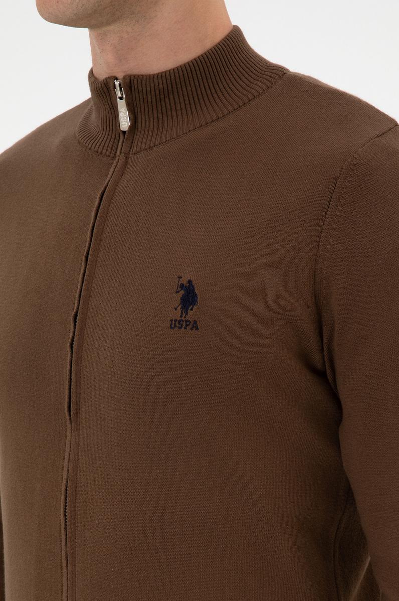 Erkek Slim Fit Kahverengi Triko Hırka