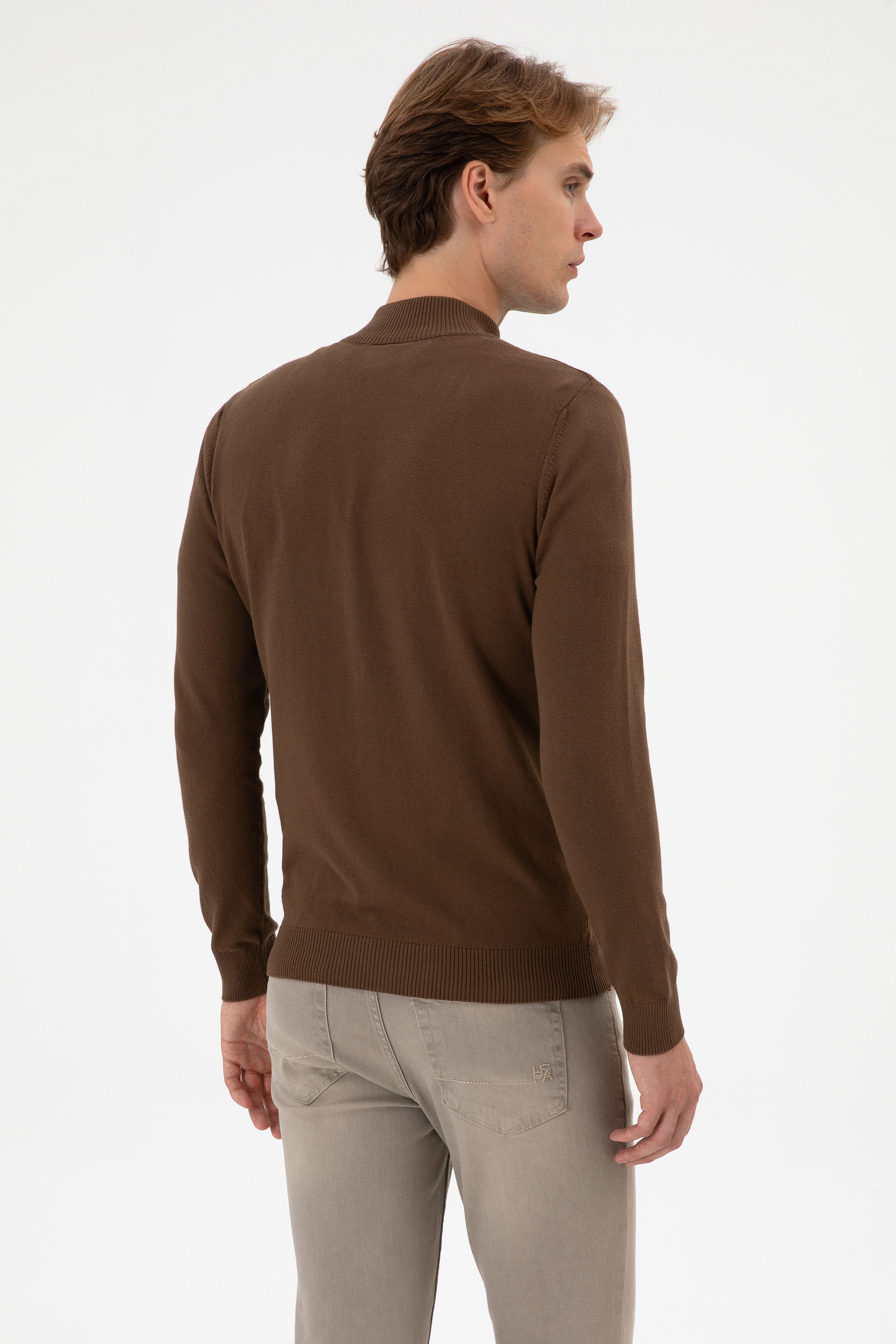 Erkek Slim Fit Kahverengi Triko Hırka - Image 5