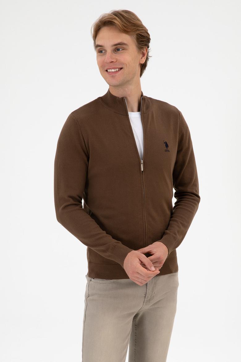 Erkek Slim Fit Kahverengi Triko Hırka - 50313684035