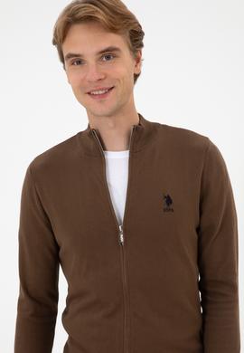 Erkek Slim Fit Kahverengi Triko Hırka - 50313684035