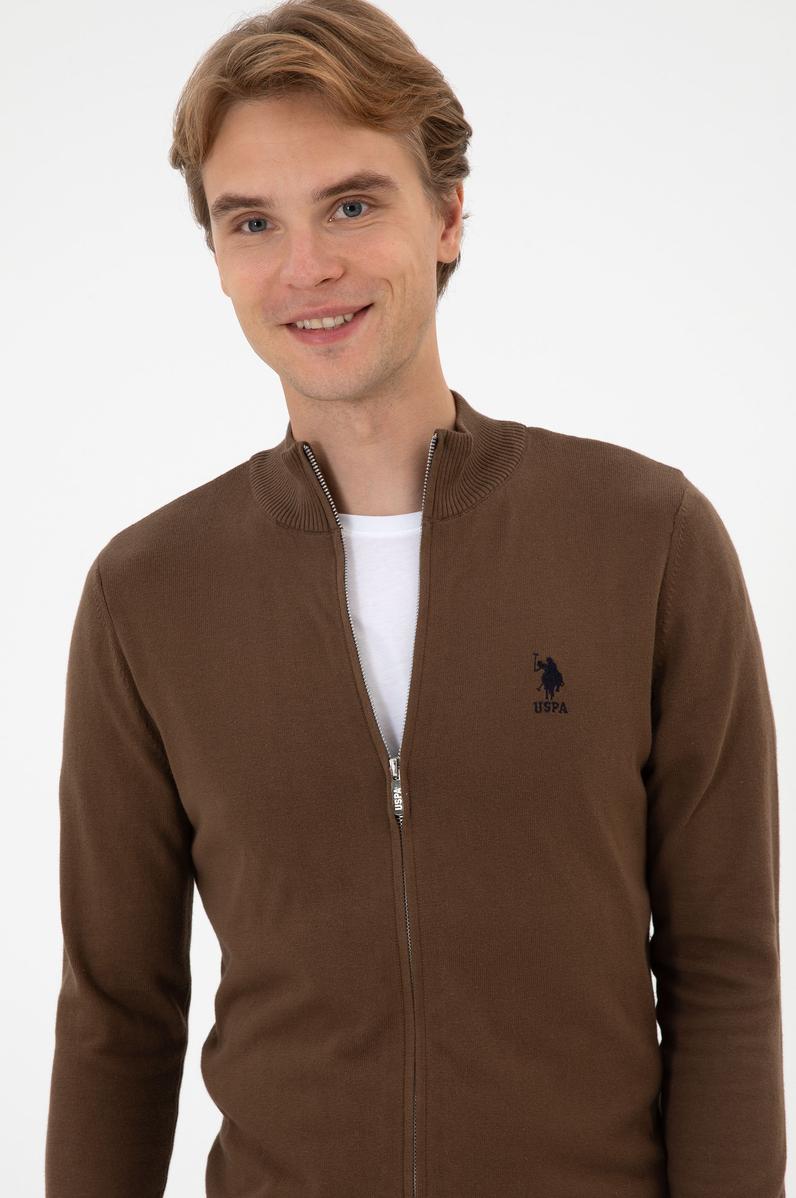 Erkek Slim Fit Kahverengi Triko Hırka