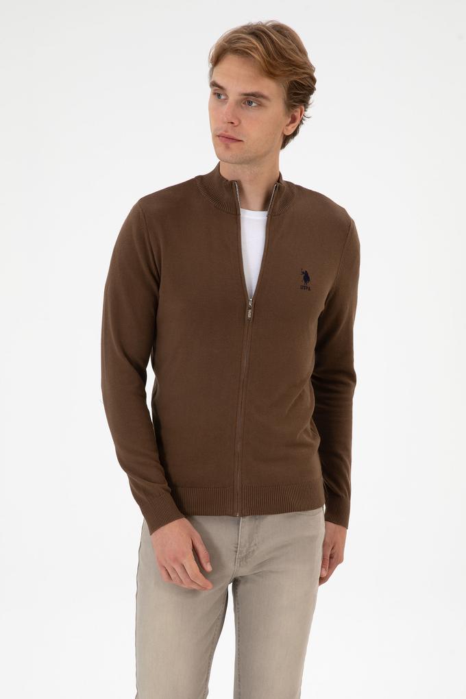 Erkek Slim Fit Kahverengi Triko Hırka