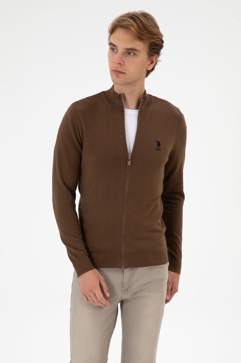 Erkek Slim Fit Kahverengi Triko Hırka