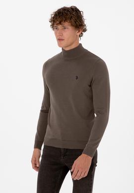 Erkek Slim Fit Boğazlı Vizon Basic Kazak - 50313712101