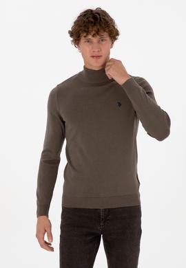 Erkek Slim Fit Boğazlı Vizon Basic Kazak - 50313712101
