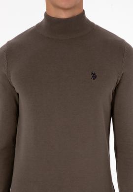 Erkek Slim Fit Boğazlı Vizon Basic Kazak - 50313712101