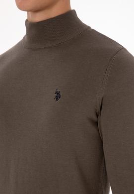 Erkek Slim Fit Boğazlı Vizon Basic Kazak - 50313712101