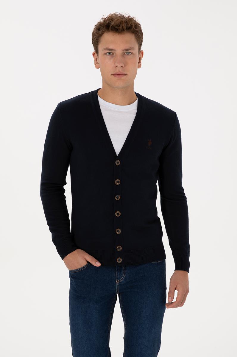 Erkek Lacivert Basic Triko Hırka