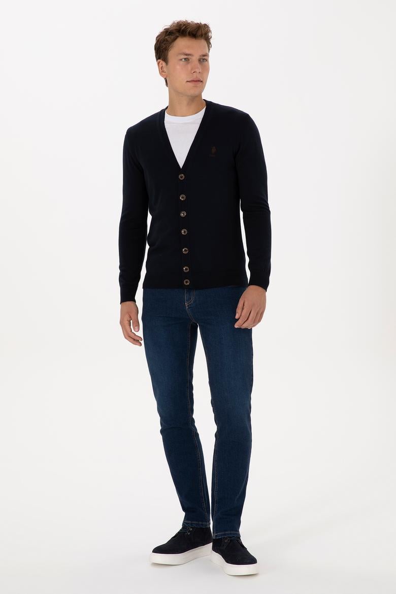 Erkek Lacivert Basic Triko Hırka - 50313702007