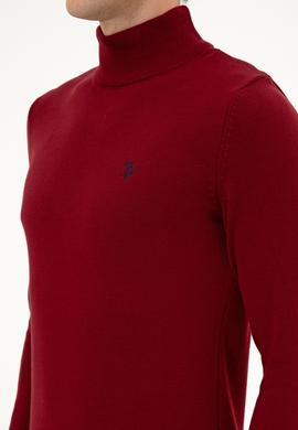 Erkek Slim Fit Boğazlı Bordo Basic Kazak - 50313712061