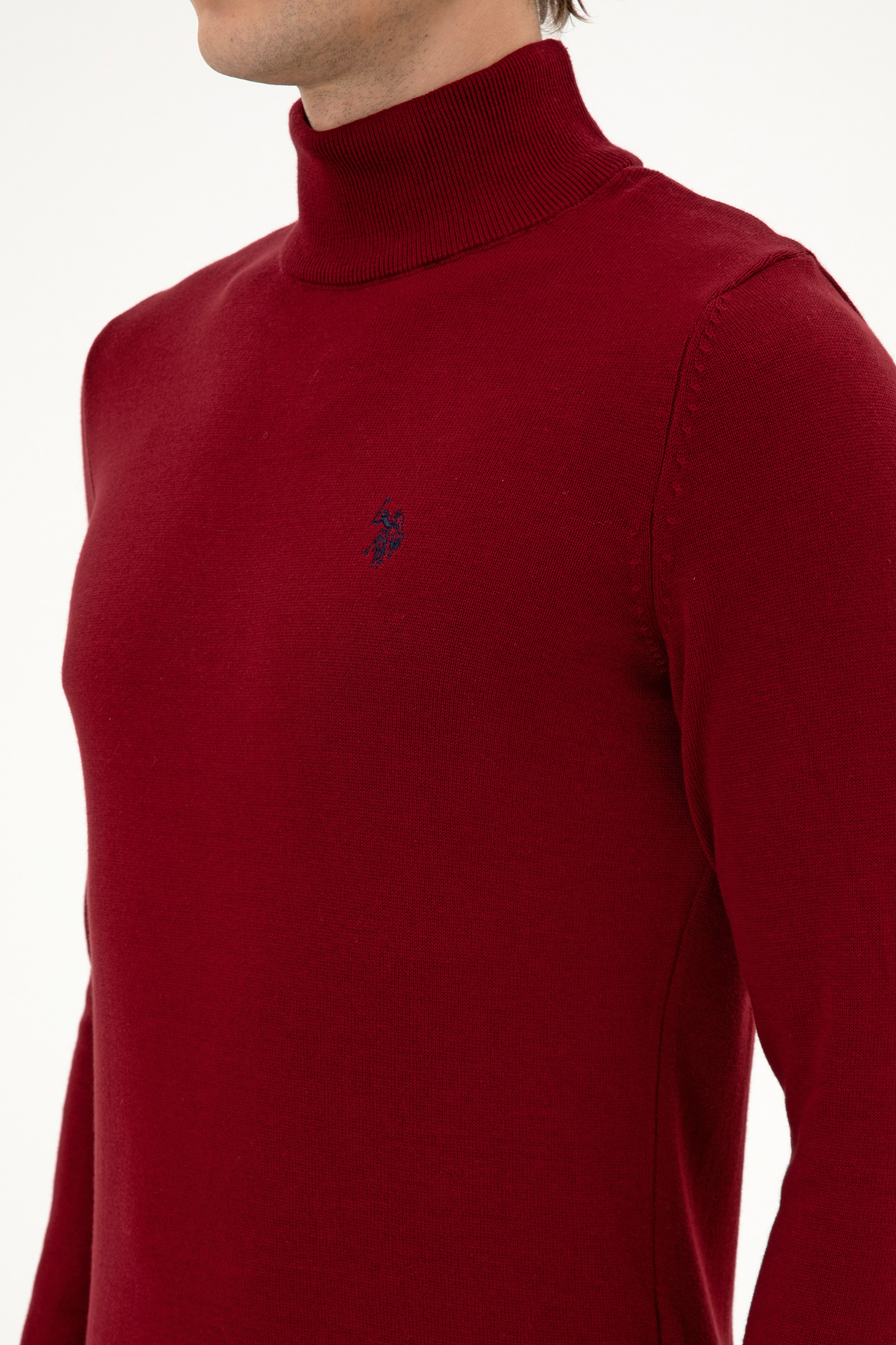 Erkek Slim Fit Boğazlı Bordo Basic Kazak
