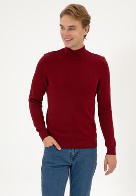 Erkek Slim Fit Boğazlı Bordo Basic Kazak - 50313712061