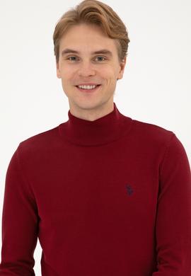 Erkek Slim Fit Boğazlı Bordo Basic Kazak - 50313712061