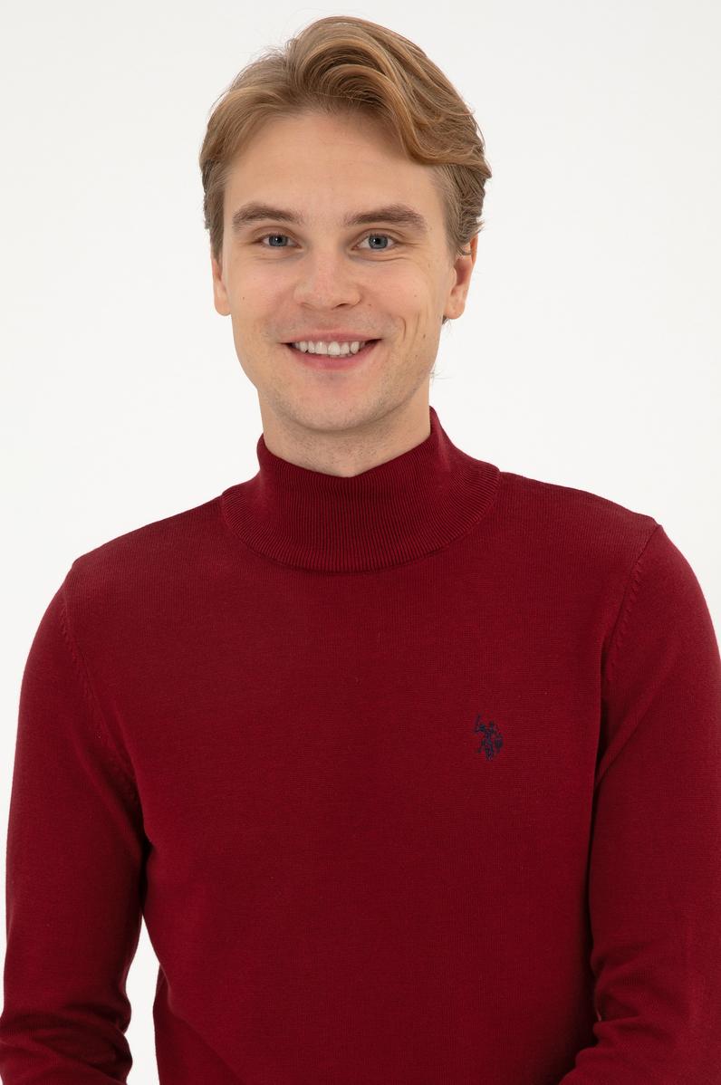 Erkek Slim Fit Boğazlı Bordo Basic Kazak