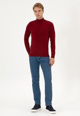 Erkek Slim Fit Boğazlı Bordo Basic Kazak - 50313712061