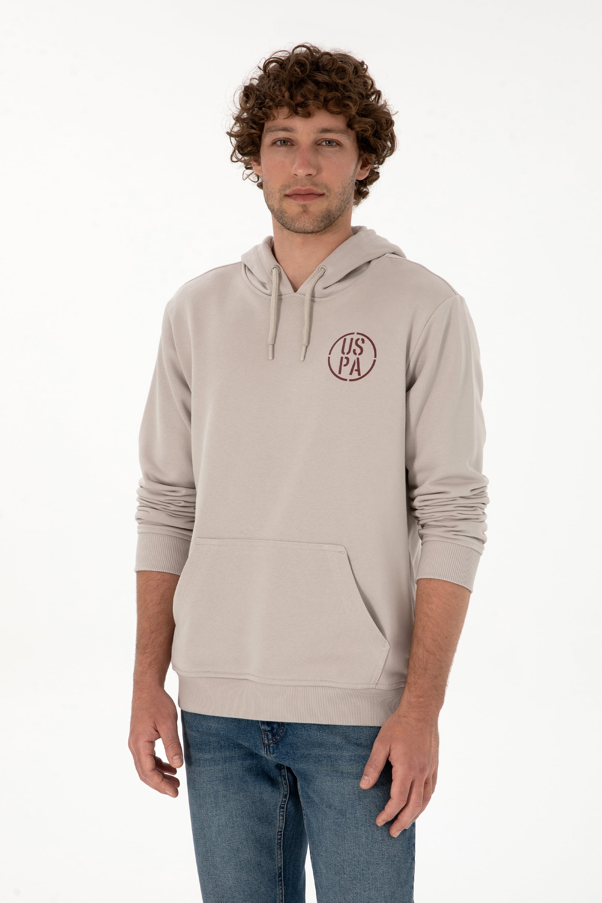 Erkek Regular Fit Kapüşonlu Taş Sweatshirt