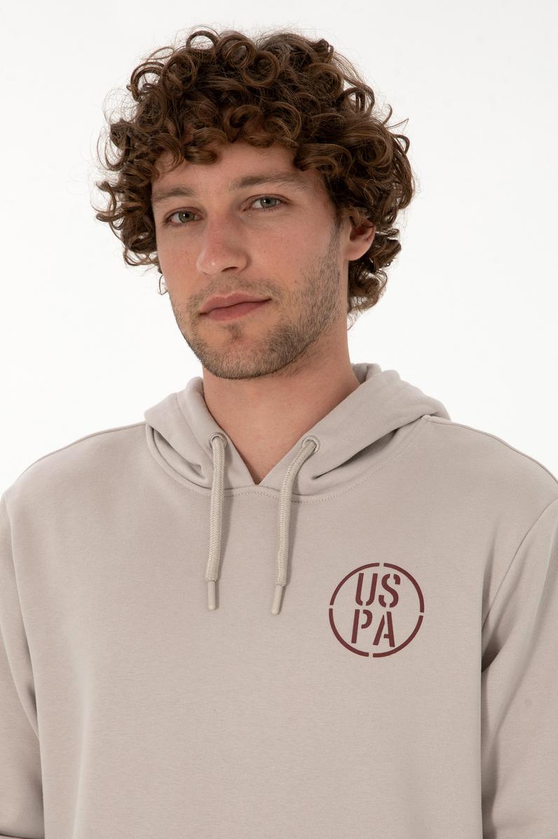 Erkek Regular Fit Kapüşonlu Taş Sweatshirt