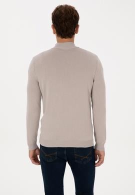 Erkek Slim Fit Yarım Fermuarlı Taş Basic Kazak - 50313695047