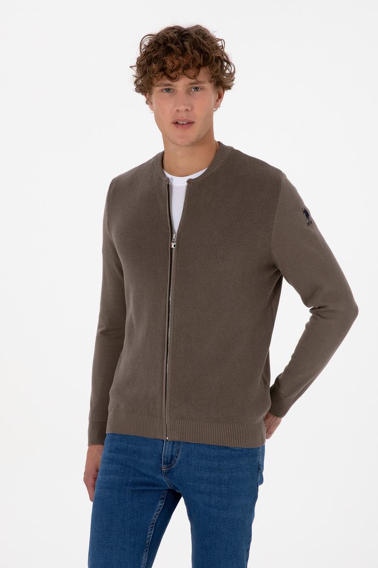 Erkek Vizon Basic Triko Hırka