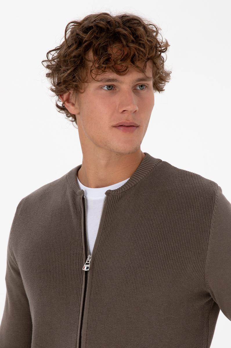 Erkek Vizon Basic Triko Hırka