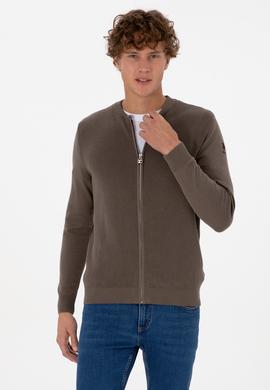 Erkek Vizon Basic Triko Hırka - 50313721034