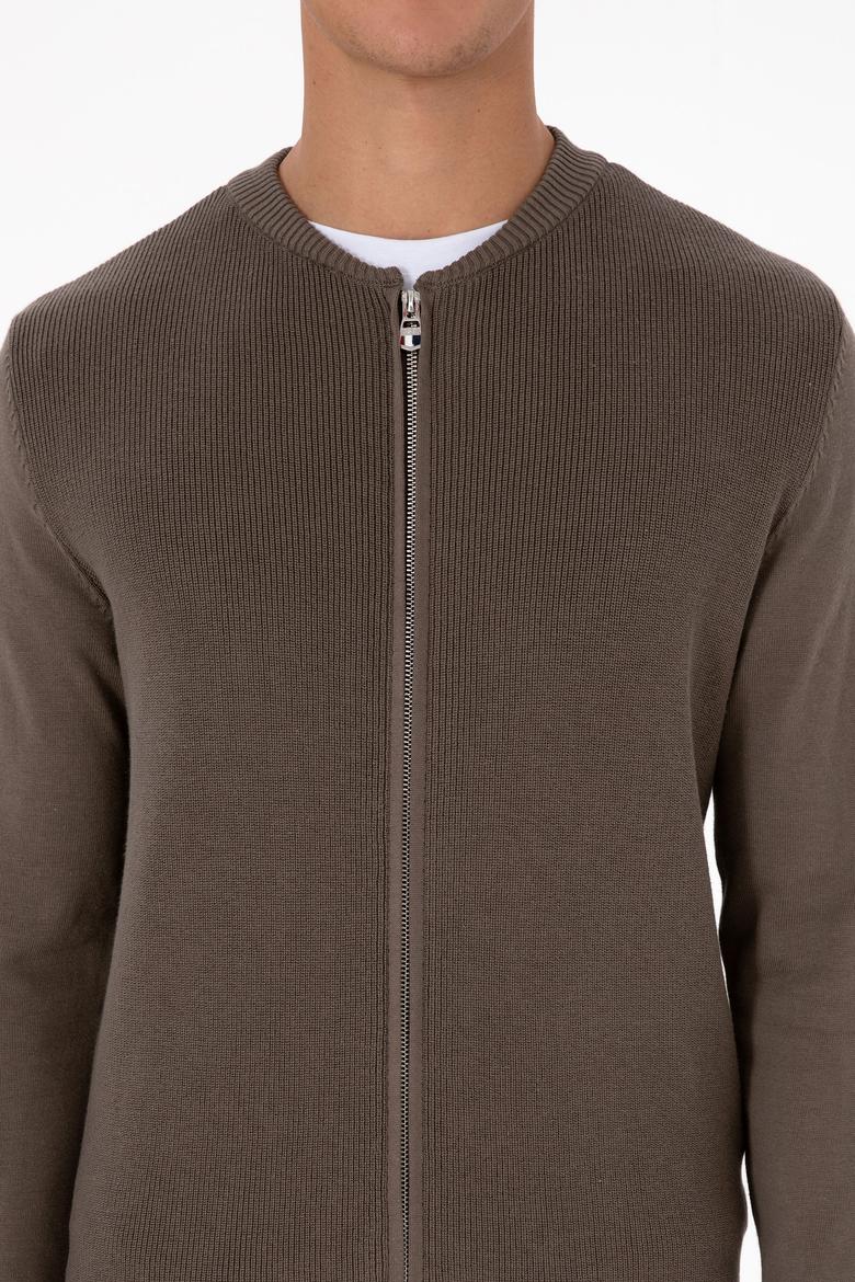 Erkek Vizon Basic Triko Hırka - 50313721034