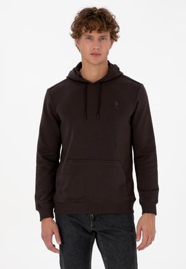 Erkek Regular Fit Kapüşonlu Koyu Kahverengi Basic Sweatshirt - 50313720168