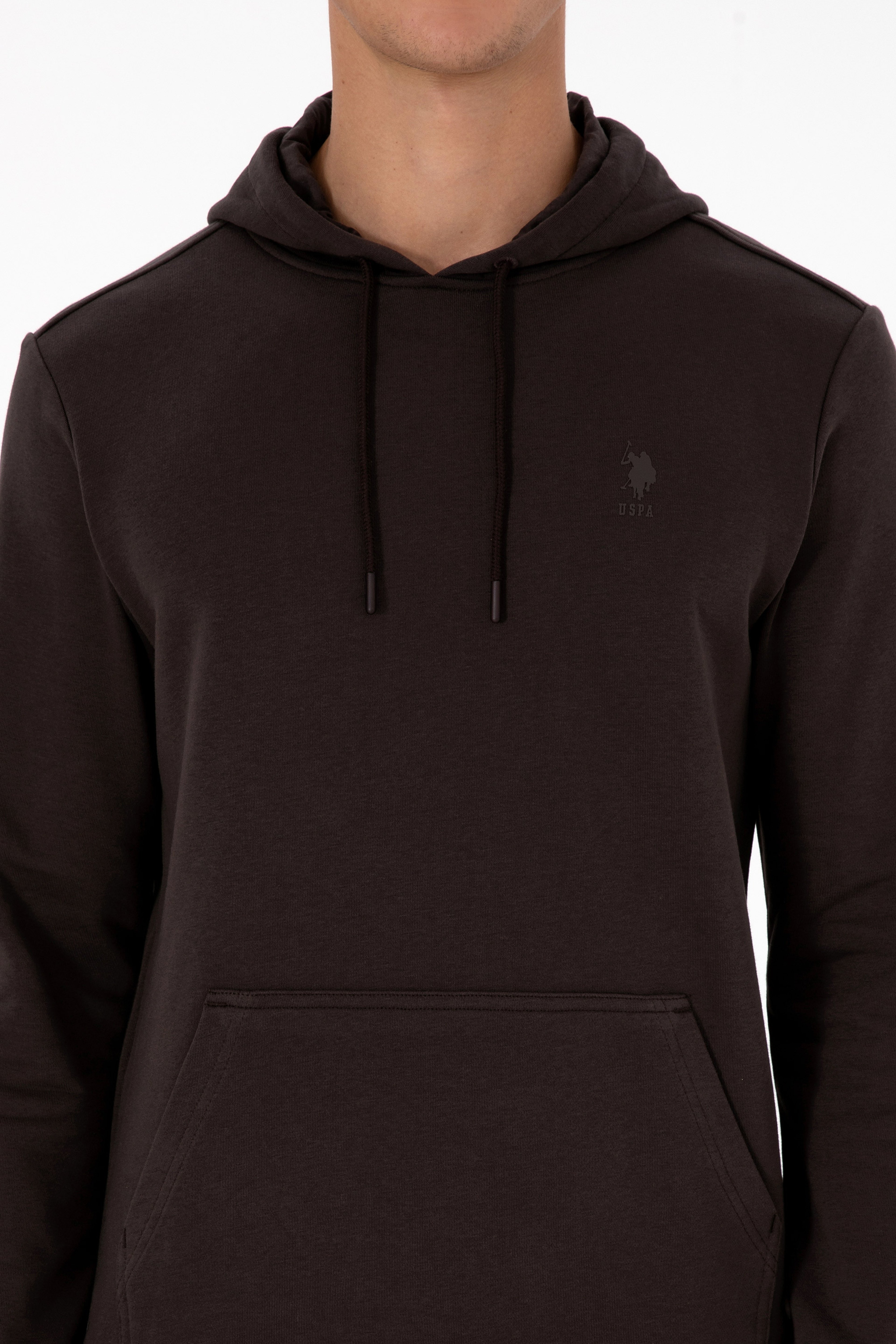 Erkek Regular Fit Kapüşonlu Koyu Kahverengi Basic Sweatshirt - Image 6