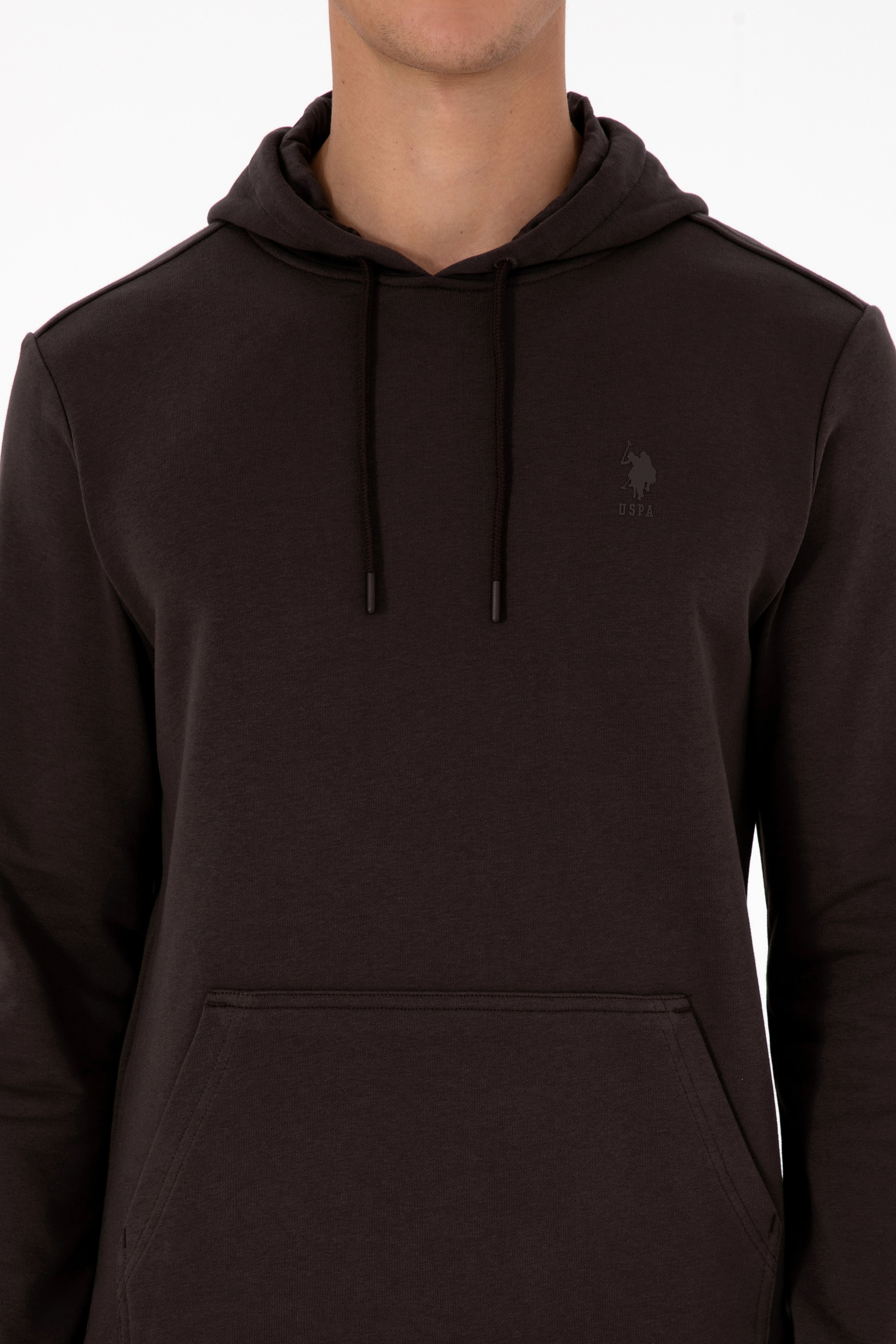 Erkek Regular Fit Kapüşonlu Koyu Kahverengi Basic Sweatshirt