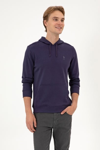 Erkek Regular Fit Kapüşonlu Mürdüm Basic Sweatshirt
